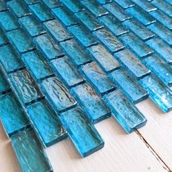 Tile Iridescent Brick Lagoon Blue Glass Mosaic Tile