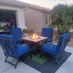 Patio Set Fire Pit And 4 Chairs With Cushions 