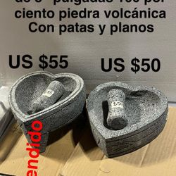 Molcajetes De Piedra Volcánica  De Corazon 8” Pulgadas 