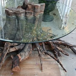 Large Tree Trunlk Glass Top Table