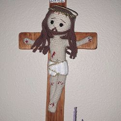 Hand Make Crochet And Wood Cross 