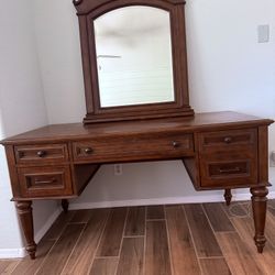 Vanity, Desk, Mirror Dark Wood 