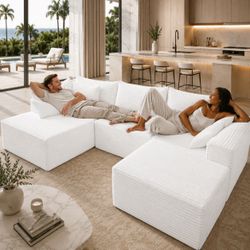Cloud Modular Sectional Sofa with Ottoman Modern Minimalist Upholstered Couche