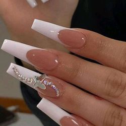 24-Pcs. Extra Long French Butterfly Design Press-On Nails
