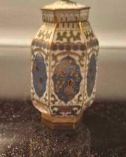 Vintage Miniature Hexagonal Chinese Cloisonné Lidded Jar