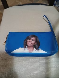 Brand New Michelle Obama Clutch Wrist Wallet Double Zipper Brand New Blue Faux Leather