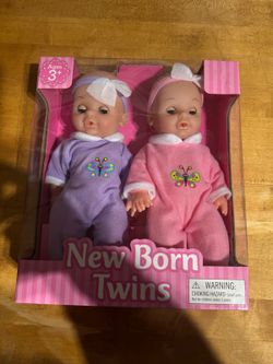 New Born Twins Baby Doll Set in Pink and Purple Outfits