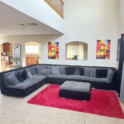 XL Modern Russian European Black + Grey Ultra Comfort Plush Cushion Multi Space Sectional Sofa Set