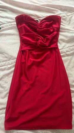 Red Strapless Mini Dress with Rose Detail