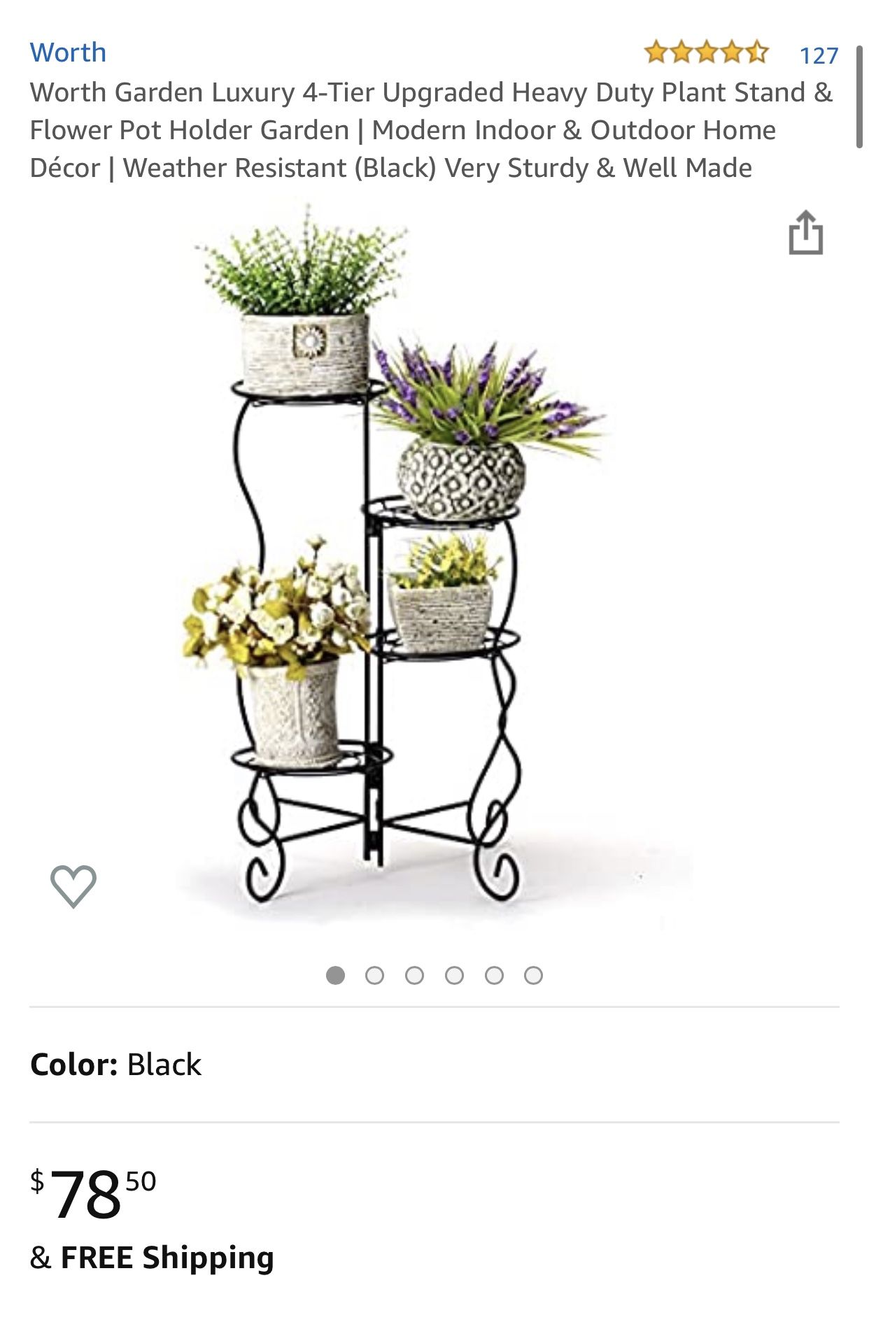 Worth Garden Luxury 4-Tier Upgraded Heavy Duty Plant Stand & Flower Pot Holder Garden | Modern Indoor & Outdoor Home Décor | Weather Resistant (Black