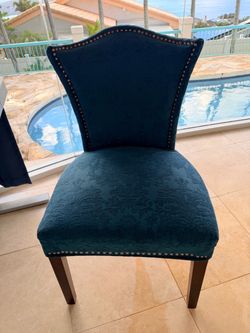 Teal Damask Upholstered Dining Chair