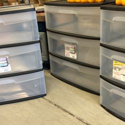 Sterilite Wide 3 Drawer Cart Black