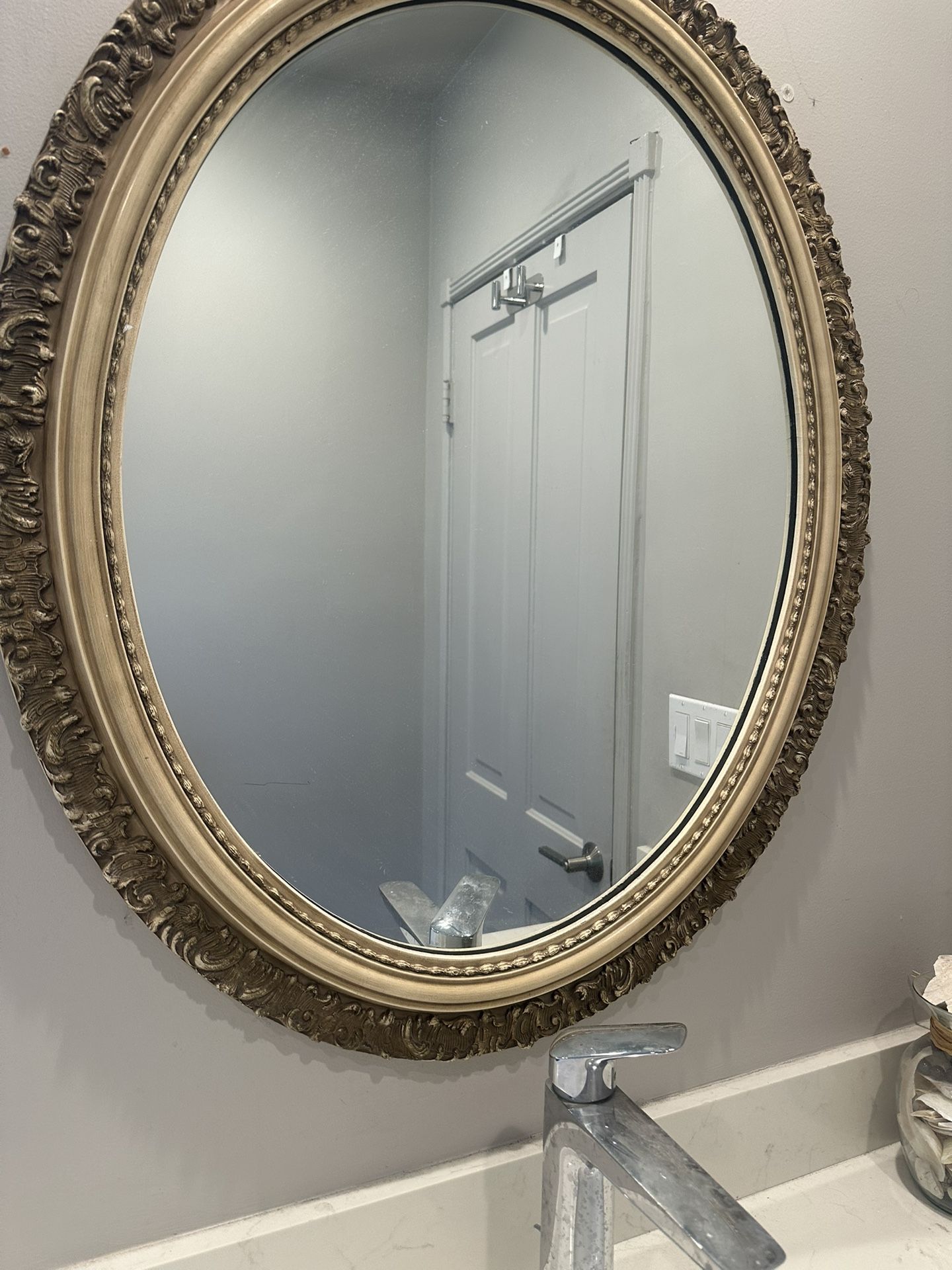 Vintage Antique Oval Vanity Mirror Bathroom Medicine Cabinet Ornate Gold Wall Recessed
