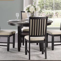 BLACK / BROWN 5 PIECE ROUND KITCHEN DINING TABLE SET - MESA COMEDOR SILLAS
