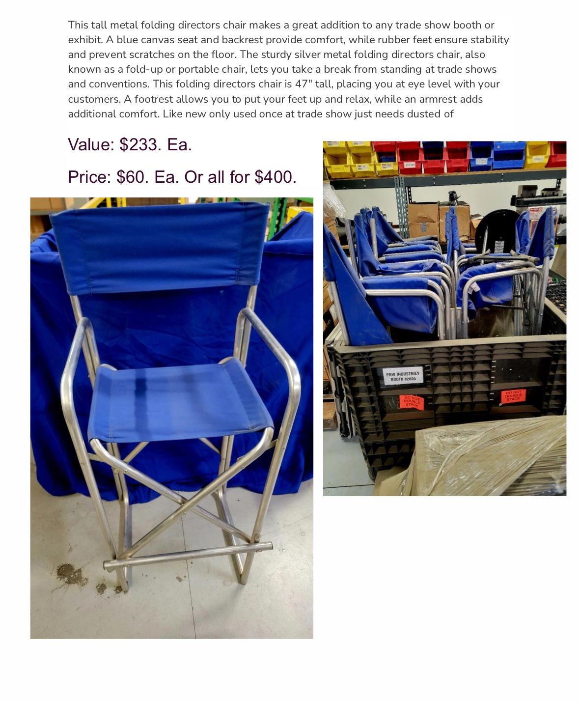 Tall Metal Folding Directors Chair