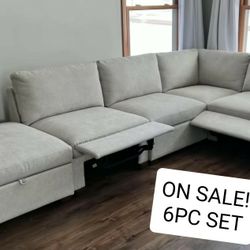 Grey Modular Sectional Sofa Couch With Storage Ottoman 