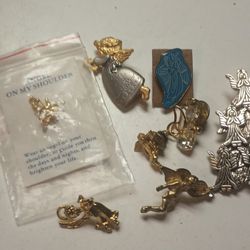 Vintage Lot Of 8 Angel Pins Gold And Silver