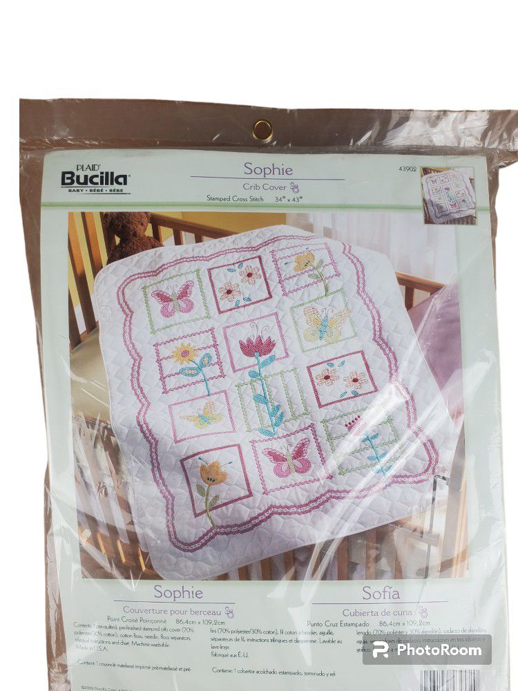 
Bucilla Baby Stamped Cross Stitch Crib Cover “Sophie” #43902 New