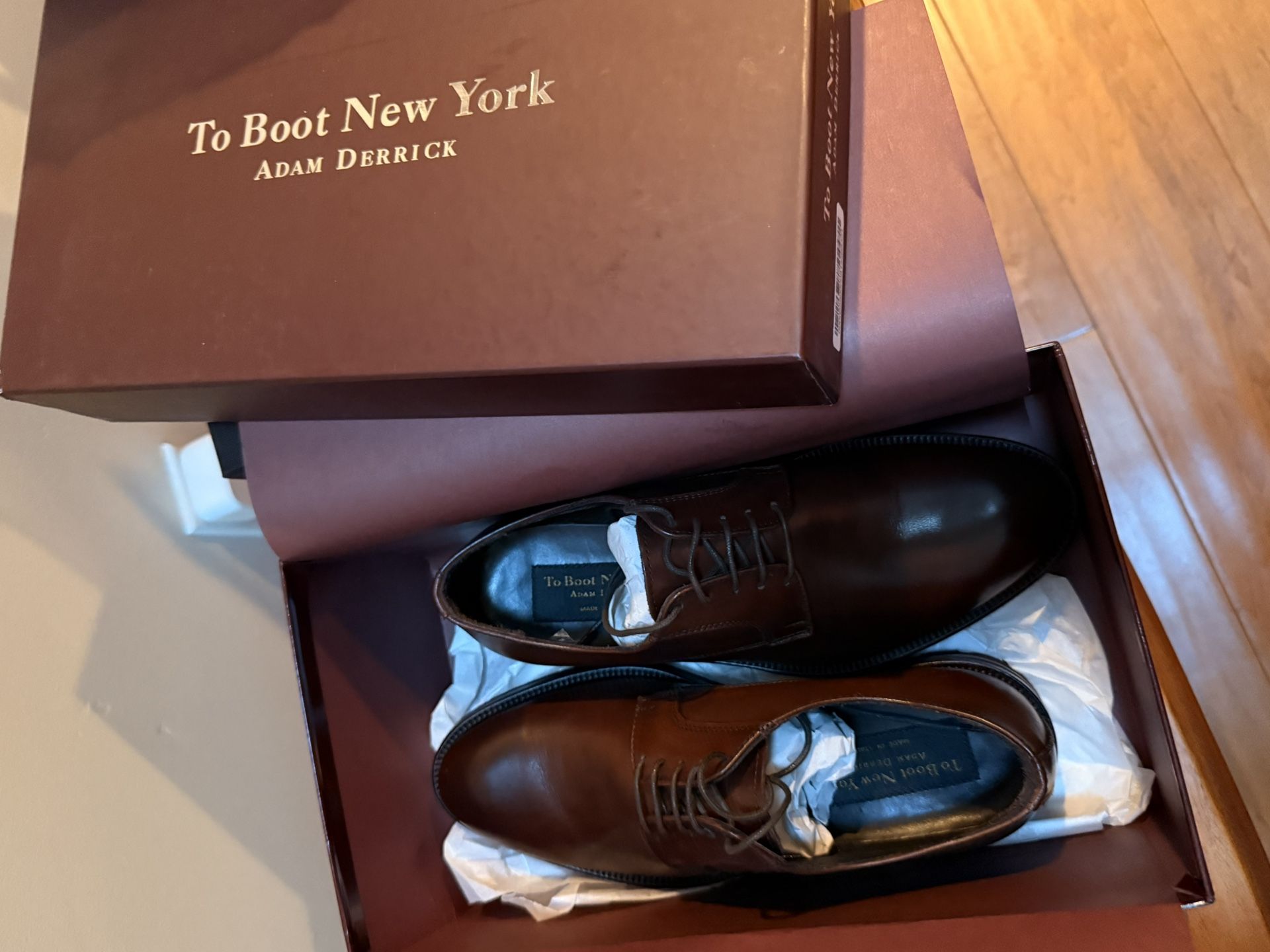 To Boot New York Adam Derrick Derby Oxford Dress Shoes Leather Marrik Marrone Brown Color Size 7.5 Made in Italy Brand New in Box