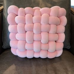 (Retail $29) Pink Velvet Knot Pillow (CLEAN LIKE NEW) washable 13”x11”x5” deep (see pics)