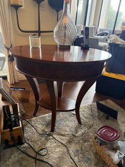 Oval Wood Side End Table Brown