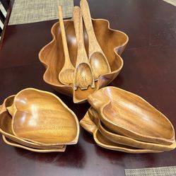 Wood Salad Bowl  set 10  pieces / Set de madera para ensaladas 10 piezas