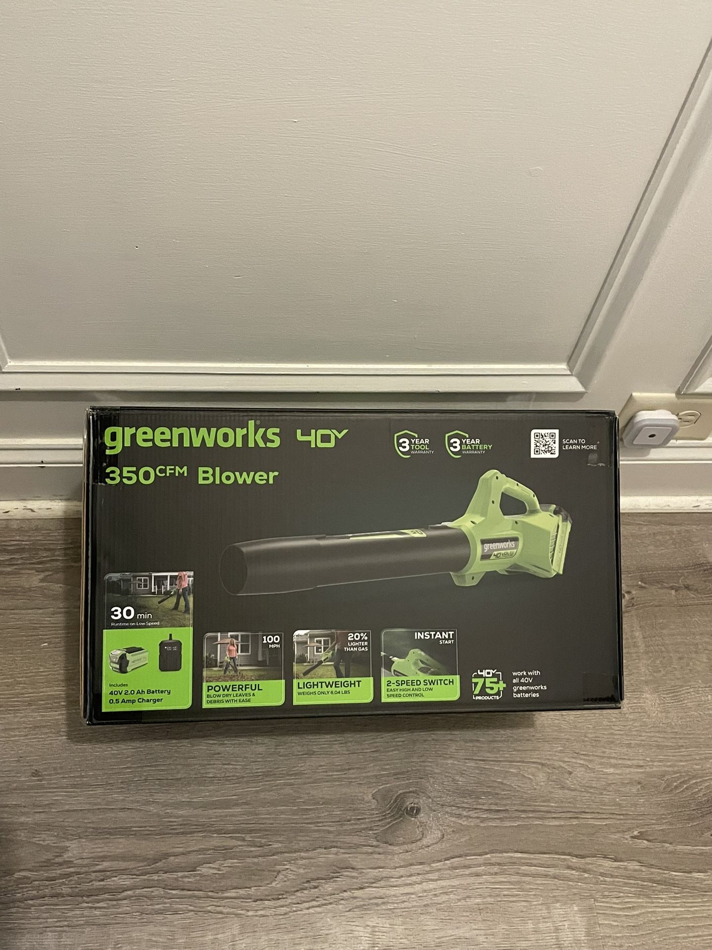 NEW in Box Greenworks 40V (100 MPH / 350 CFM) Cordless Axial Leaf Blower w/ Battery & Charger