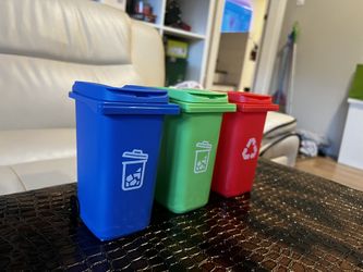 3 Colorful Trash Can Pen Cup 5.5” New 