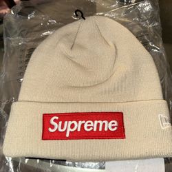 Genuine Supreme New Era Box Logo Beanie FW24 Stone