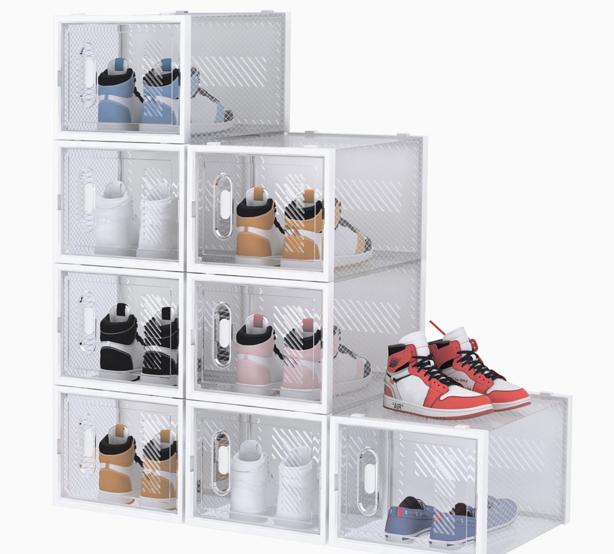 Shoe Box, 8 Pack Shoe Storage Boxes Clear Plastic Stackable, Shoe Organizer Containers with Lids for Size 14