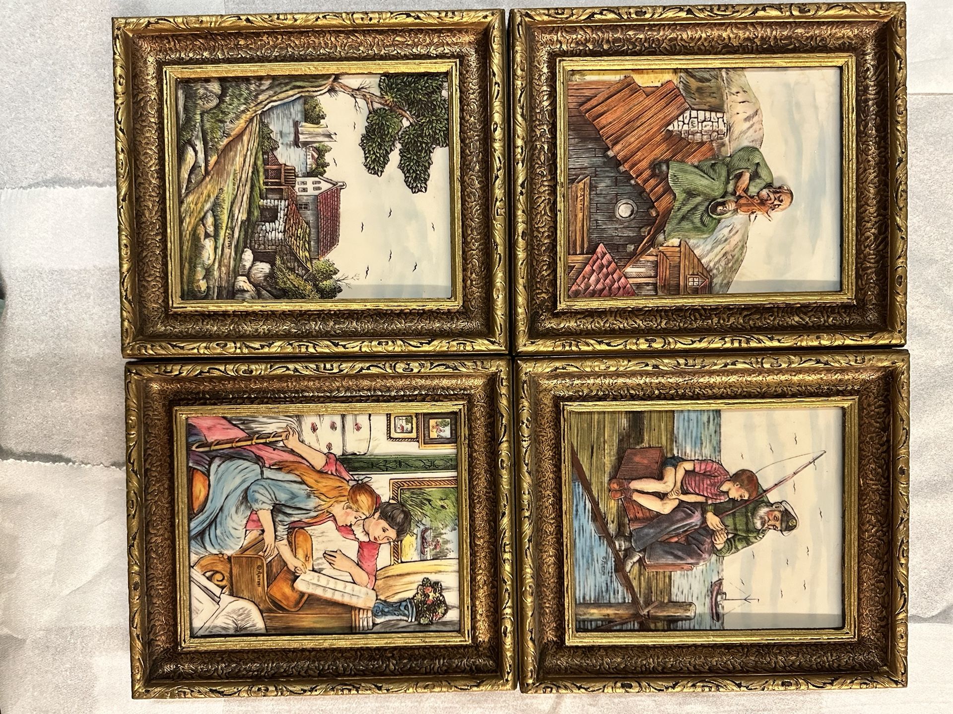 Vintage Artini Engraved Sculptured Art Work Set Of 4