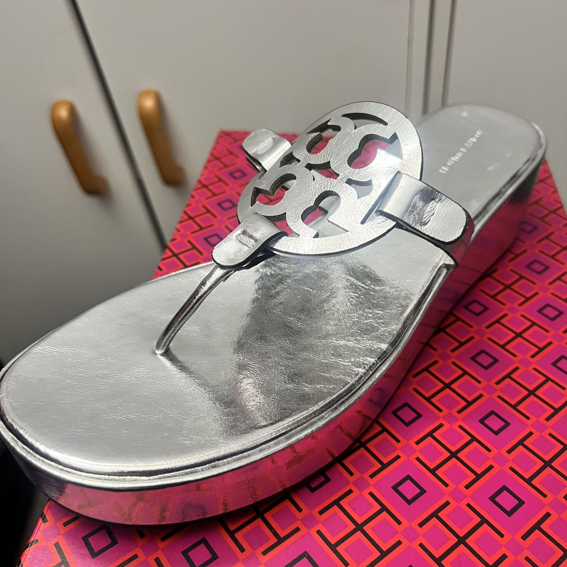 Tory Burch Silver Wedge Sandals Miller Sandals Size 11
