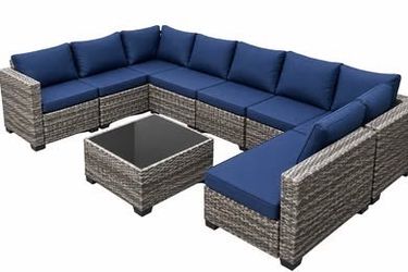 Assembled New 10 Pcs Outdoor Patio Furniture Set Wicker Rattan Patio Conversation Set
