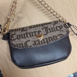 Juicy Couture Chestnut Chino Pouch Coins Brown Bag Gold Key Fob Charm NWT Rare!