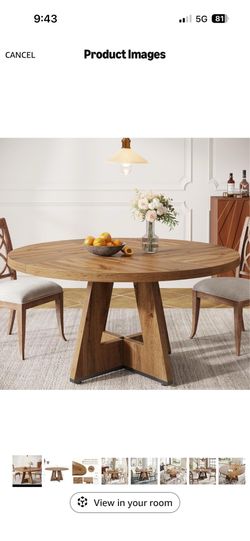 Tribesigns Farmhouse Dining Table, 47 Inch Round
