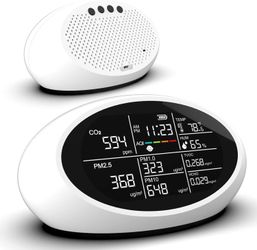 11-in-1 Professional Air Quality Monitor Indoor, Indoor Portable CO2, HCHO, TVOC, PM2.5, PM1.0, PM10, AQI Indication, CO2 Alarm, Temperature, Humidity