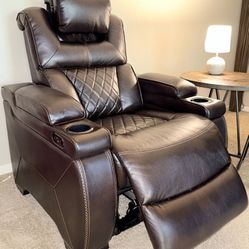 Elegant 3pcs Total Electric Brown Leather Living Room Set