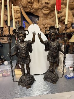 Pair Of Blackamoor Bronze Candle Holders