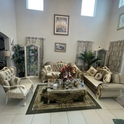 Ornate Beige Gold Living Room Set