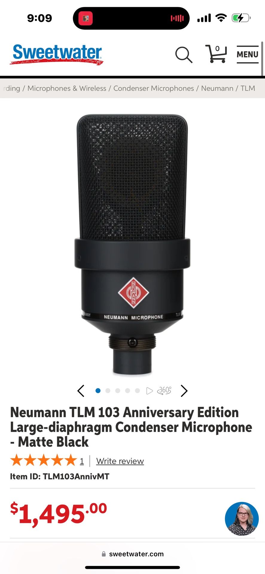 Neumann TLM 103 Anniversary Edition Large-diaphragm Condenser Microphone - Matte Black