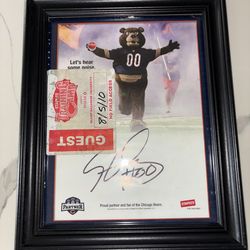 Chicago Bears mascot, Staley Da Bear signed and framed.