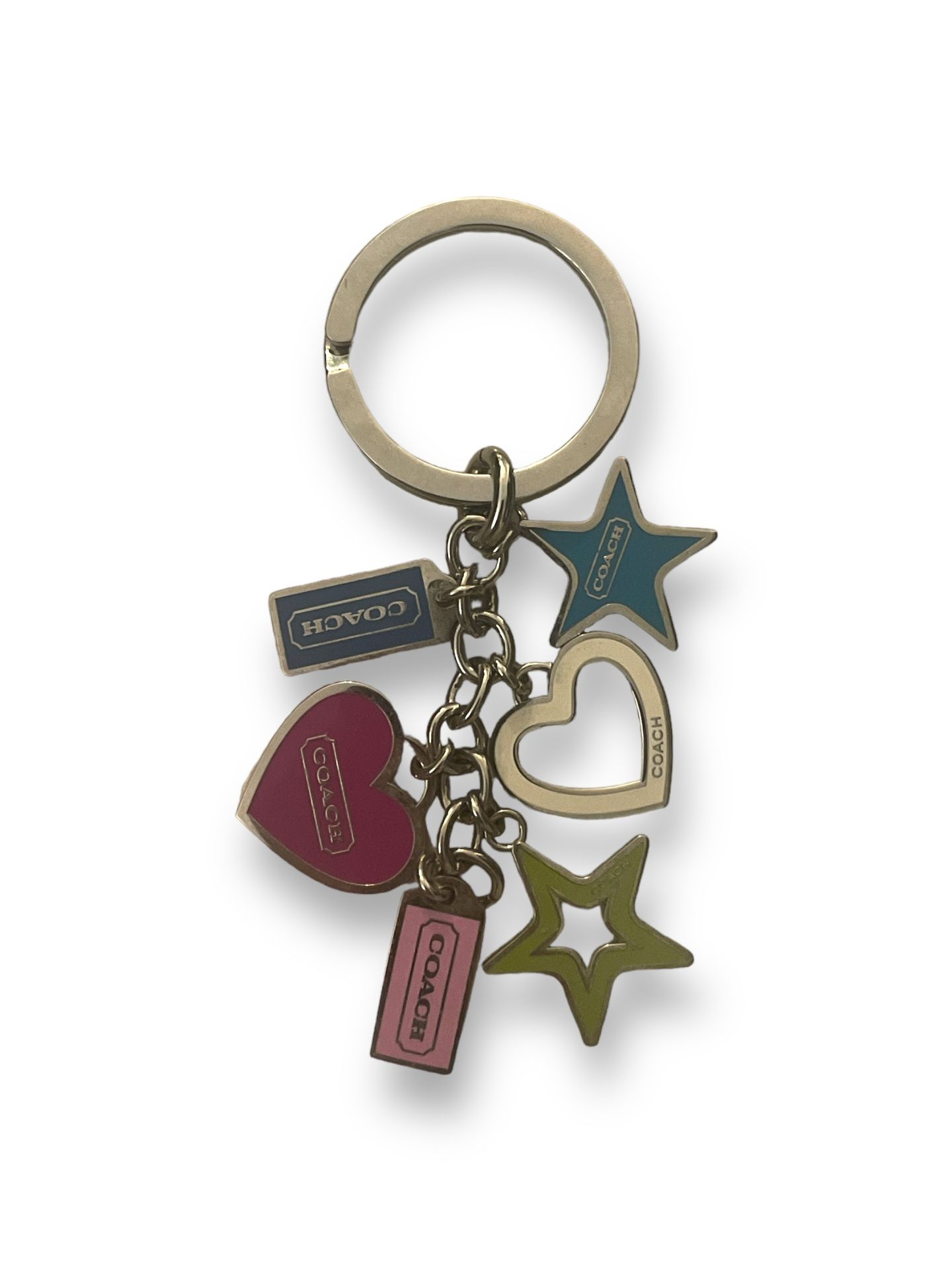 COACH Multicolor Enamel Stars and Hearts Logo Charm Keychain Ring Fob