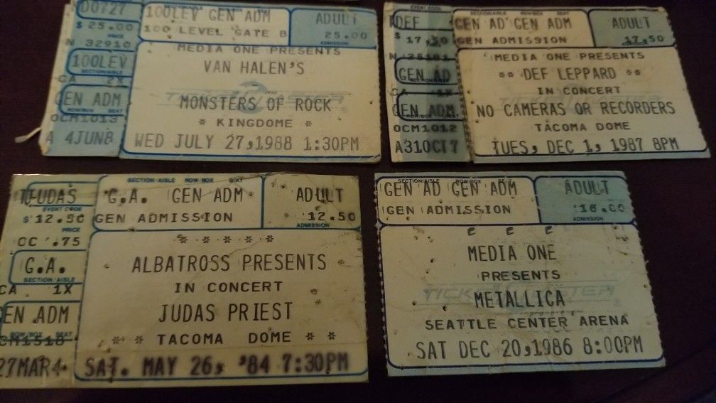 Vintage concert ticket stubs