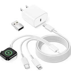 Multi Charger for Apple Watch Charger/iPhone 16 Charge/Multiple Devices, 3 in 1 Travel Charging Cable 6FT with 20W USB C iWatch Chargers Fast Charging