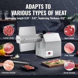 Commercial Meat Tenderizer, 750-Watt Electric Kitchen Tool, 304 Stainless Steel with Meat Tong, Brush, and Tray for Beef $100