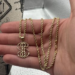 10K Rope Chain & Money Sign Pendant