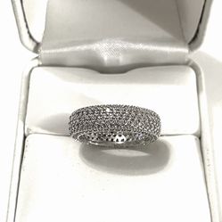 Brand New Over 40 Tiny Diamonds Set In an Eternity Unisex Silver Band Promise Ring. Size 5.