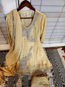Beige Embellished Salwar Kameez Set Bust Size 42