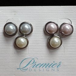 3 PCS Premier Designs Silver and White Pearl Earrings