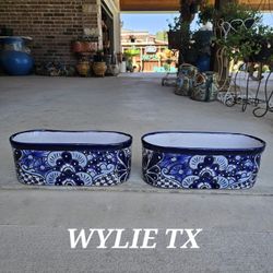Blue And White Talavera Clay Pots (Planters) Plants. Pottery $30 cada una.